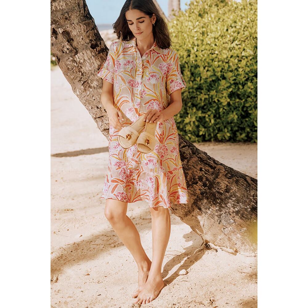 J.McLaughlin wellesley linen Floral dress XL Half placket Tropical Resort Preppy